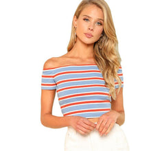 Load image into Gallery viewer, Striped Crop Off-Shoulder