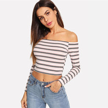 Load image into Gallery viewer, Striped Knitted Off -Shoulder