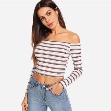 Striped Knitted Off -Shoulder