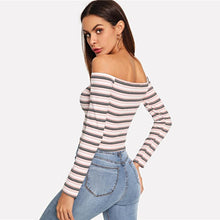 Load image into Gallery viewer, Striped Knitted Off -Shoulder