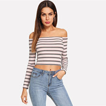 Load image into Gallery viewer, Striped Knitted Off -Shoulder