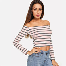 Load image into Gallery viewer, Striped Knitted Off -Shoulder
