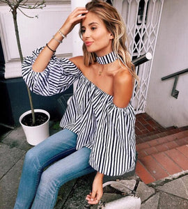 Striped Off-Shoulder with Choker