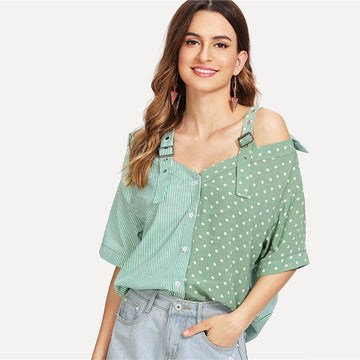 Striped & Polka Dot Off-Shoulder