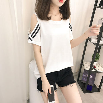 Striped Sleeve Off-Shoulder