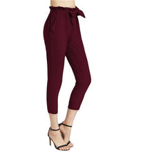 Load image into Gallery viewer, Burgundy Bow Tie Elastic Waist Pants