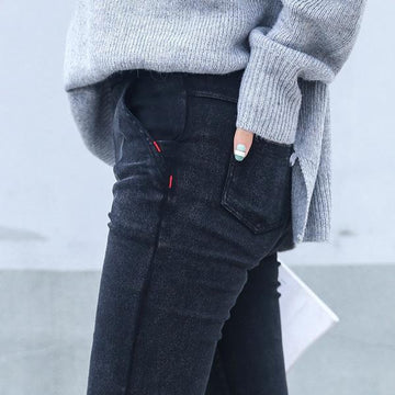 Washed Elastic Waist Jeans