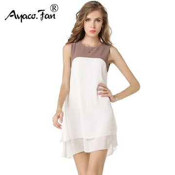 Women Chiffon Dress 2018 New Sexy Sleeveless Patchwork Colors Cascading Irregular Dresses Cool Large Swing Midi Dress Sundress