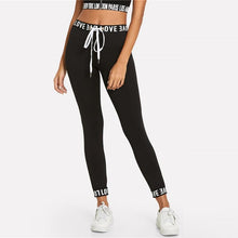 Load image into Gallery viewer, LOVE Striped Drawstring Leggings