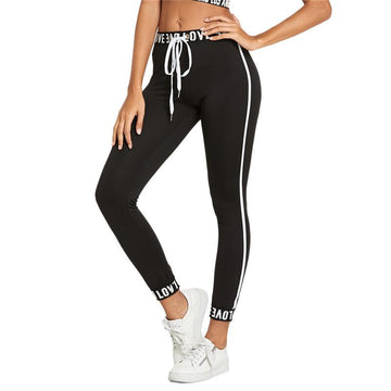LOVE Striped Drawstring Leggings