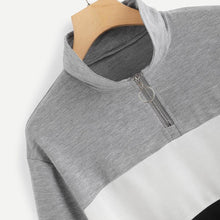 Load image into Gallery viewer, Three Tone Zip-Up Collar Sweatshirt