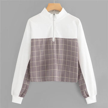 Plaid Stand Collar Sweatshirt