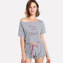 Load image into Gallery viewer, &#39;Rise and Grind&#39; Pajama Top &amp; Frill Hem Shorts (2 Piece Set)