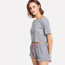 Load image into Gallery viewer, &#39;Rise and Grind&#39; Pajama Top &amp; Frill Hem Shorts (2 Piece Set)