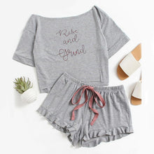 Load image into Gallery viewer, &#39;Rise and Grind&#39; Pajama Top &amp; Frill Hem Shorts (2 Piece Set)