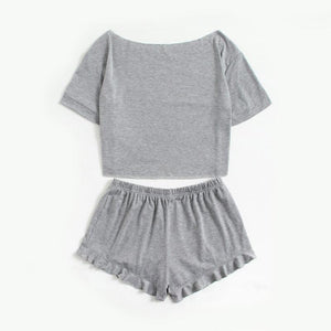 'Rise and Grind' Pajama Top & Frill Hem Shorts (2 Piece Set)