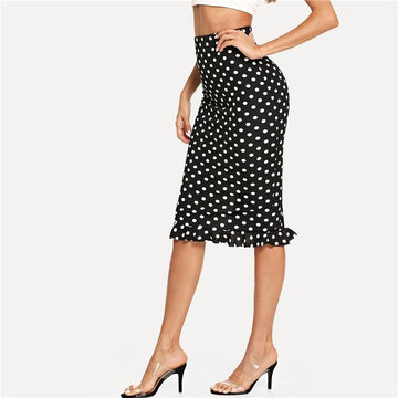 Ruffled Hem Polka Dot Skirt