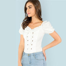 Load image into Gallery viewer, Frill Collar Puff Sleeve T-Shirt