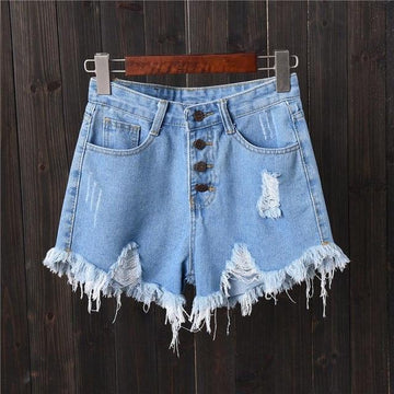 Shredded Denim Shorts