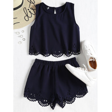 Laser Cut Tank Top & Shorts (2 Piece Set)
