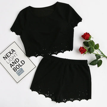 Laser Cut Crop Top & Shorts