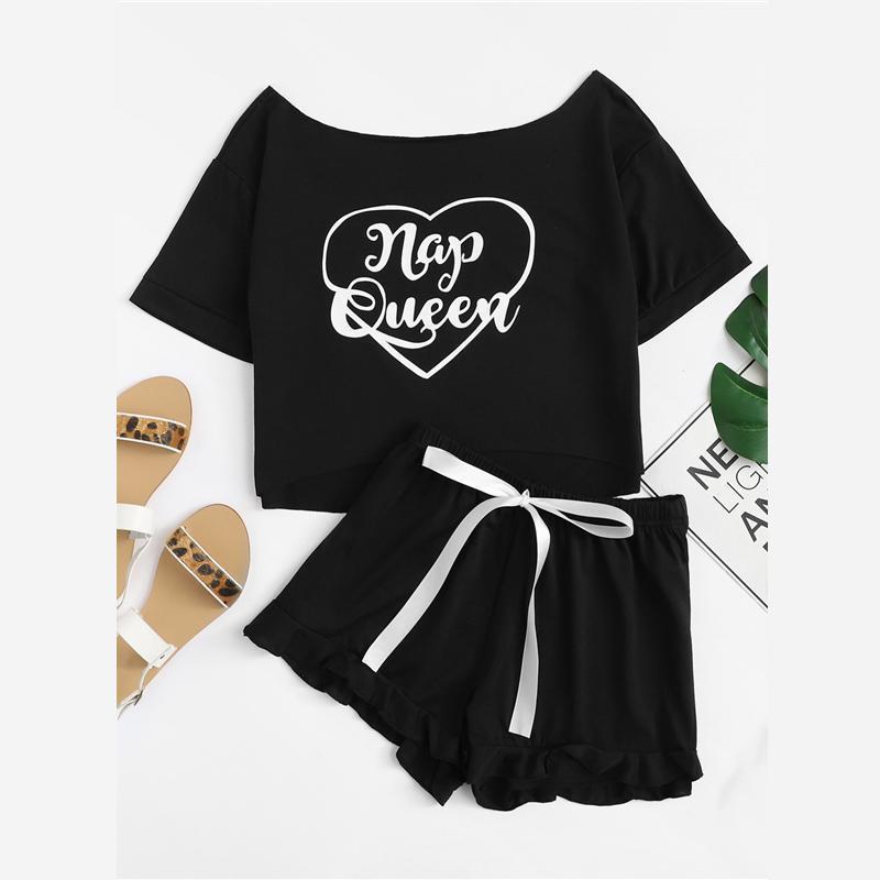 'Nap Queen' Pajamas Top & Shorts (2 Piece Set)