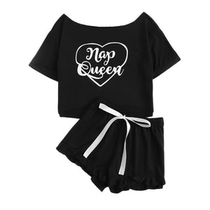 'Nap Queen' Pajamas Top & Shorts (2 Piece Set)