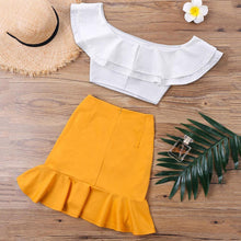 Load image into Gallery viewer, Off-Shoulder Crop Top &amp; Ruffled Mini Skirt (2 Piece Set)
