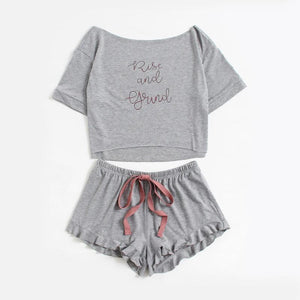 'Rise and Grind' Frill Hem Pajamas Set (2 Piece Set)