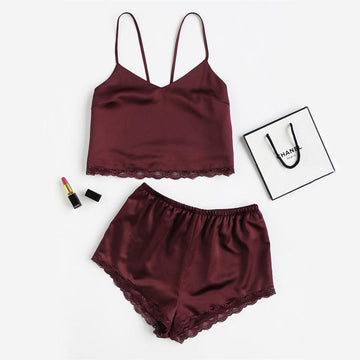Satin Pajama Top & Shorts (Two Piece Set)