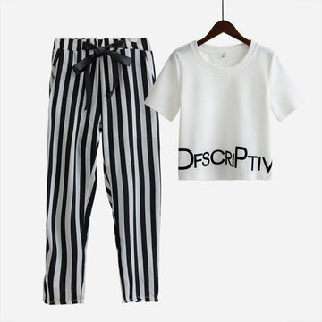 Sexy Crop Top & Striped Pants (2 Piece Set)