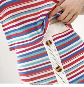 Striped T-Shirt & Button-Up Bodycon Skirt (2 Piece Set)