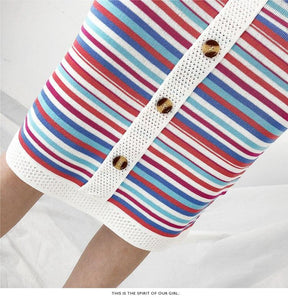 Striped T-Shirt & Button-Up Bodycon Skirt (2 Piece Set)