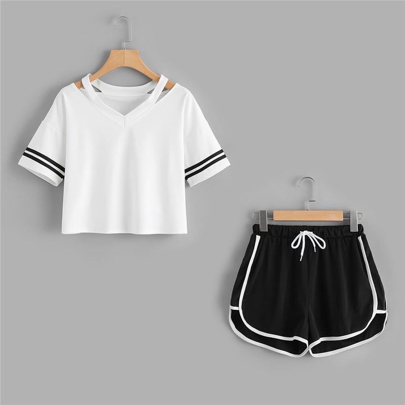 Striped T-Shirt & Drawstring Shorts (2 Piece Set)