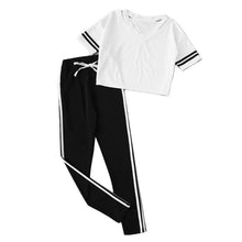 Load image into Gallery viewer, Striped V-Neck T-Shirt &amp; Elastic Waist Pants (2 Piece Set)