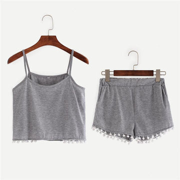 Tassel Crop Top & Shorts (2 Piece Set)