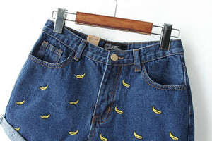Banana Embroidery Denim Shorts