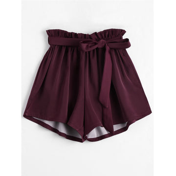 Belted Loose Elastic Waist Shorts
