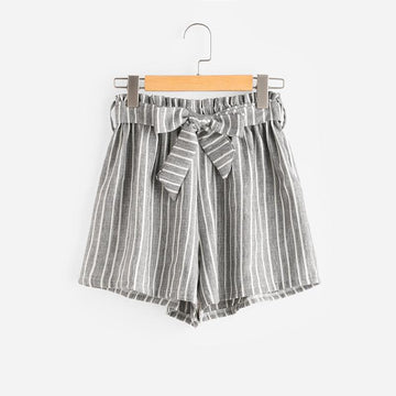 Striped Bow Tie & Elastic Waist Shorts