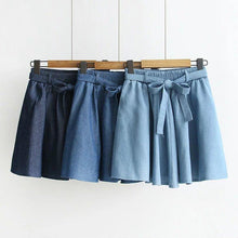 Load image into Gallery viewer, Bow Tied Elastic Waist Denim Skirt