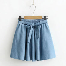 Load image into Gallery viewer, Bow Tied Elastic Waist Denim Skirt