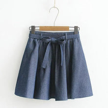Load image into Gallery viewer, Bow Tied Elastic Waist Denim Skirt