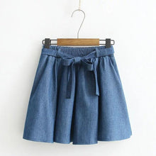 Load image into Gallery viewer, Bow Tied Elastic Waist Denim Skirt