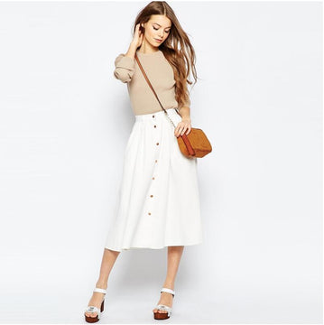 High Waist Button-Up Midi Skirt