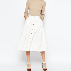 High Waist Button-Up Midi Skirt