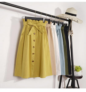 Midi Knee Length Button-Up Skirt