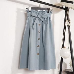 Midi Knee Length Button-Up Skirt