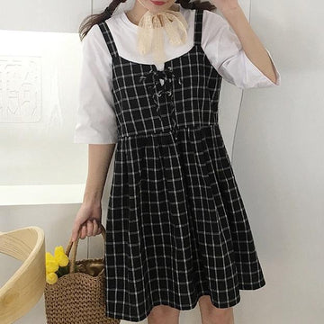 Overall Plaid Skirt