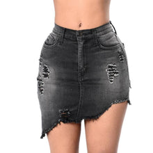 Load image into Gallery viewer, Shredded Denim Mini Skirt