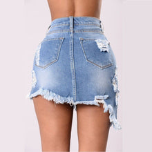 Load image into Gallery viewer, Shredded Denim Mini Skirt